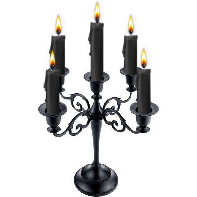 Metal Candle Holder，5 Arms Pure Black Candle Holders for Pillar Candles（10.6 inch Tall, for 1/2-1 inch Candles Diameter）,Candelabra Decoration