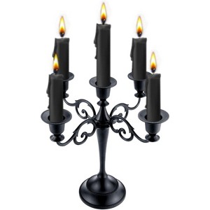 Metal Candle Holder，5 Arms Pure Black Candle Holders for Pillar Candles（10.6 inch Tall, for 1/2-1 inch Candles Diameter）,Candelabra Decoration - 1 of 4