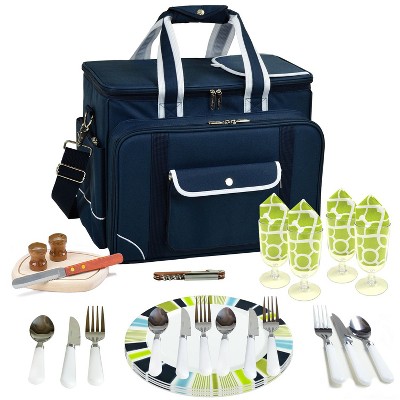 Navy Blue Insulated Picnic Cooler with Hardwood Accessories