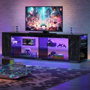 Pinmoco 70" LED TV Stand, Gaming Entertainment Center with Bookshelf & 4 Open Shelves, Black - 1 of 4
