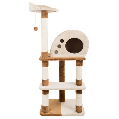 Pet Adobe 4-Tier Carpeted Cat Tree With Sisal Scratching Posts – Beige and Brown