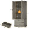 Grey Kitchen Pantry Cabinet with 2 Drawers, Farmhouse Tall Storage Cabinet, Wood Food Pantry with Barn Doors and Adjustable Shelves - 2 of 4