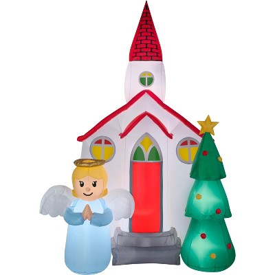 Gemmy Christmas Airblown Inflatable Church Scene, 7.5 ft Tall, Multicolored