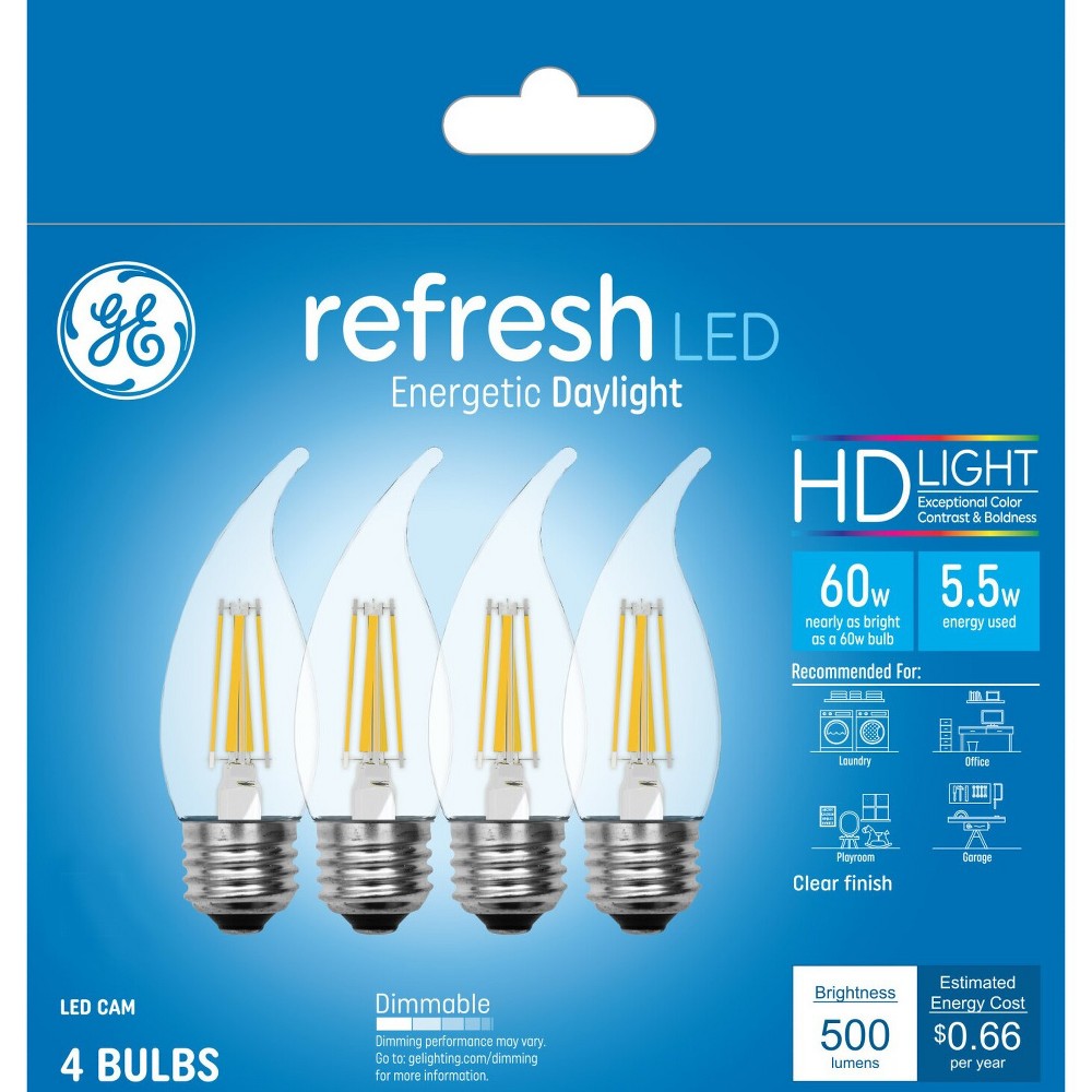 GE 4pk 60W Refresh LED Clear Decorative Light Bulbs Daylight