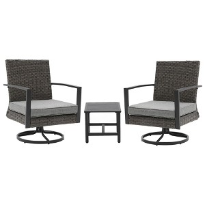 Heynemo 3 Pieces Patio Bistro Set with Swivel Chair and Small Side Table, All Weather Rattan Chairs with Water-Resistant Cushions & Metal Frame - 1 of 4