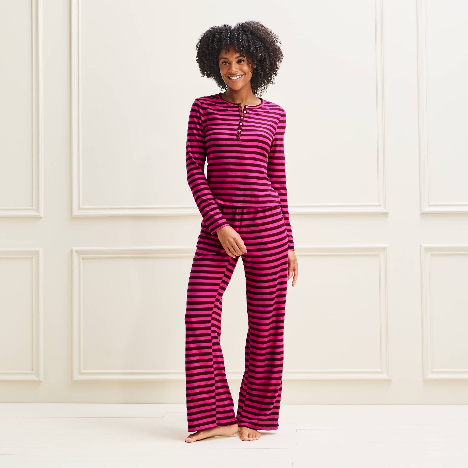 Women's Fashion Striped Long Sleeve Top and Pants Pajama Gift Set - Auden™