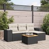 vidaXL Patio Sofa Set with Cushions Outdoor Furniture 5 Piece Poly Rattan - Black and Cream - 2 of 4