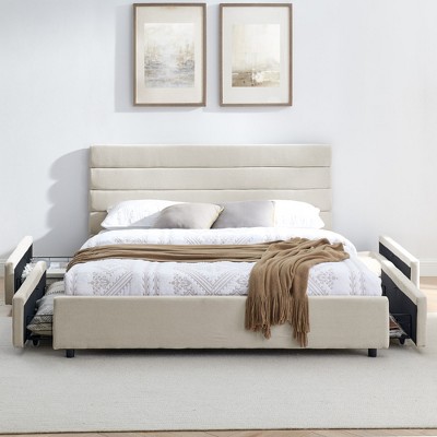 GDFStudio Monica Modern Velvet Upholstered Queen Platform Bed with Storage Drawers and Tufted Headboard
