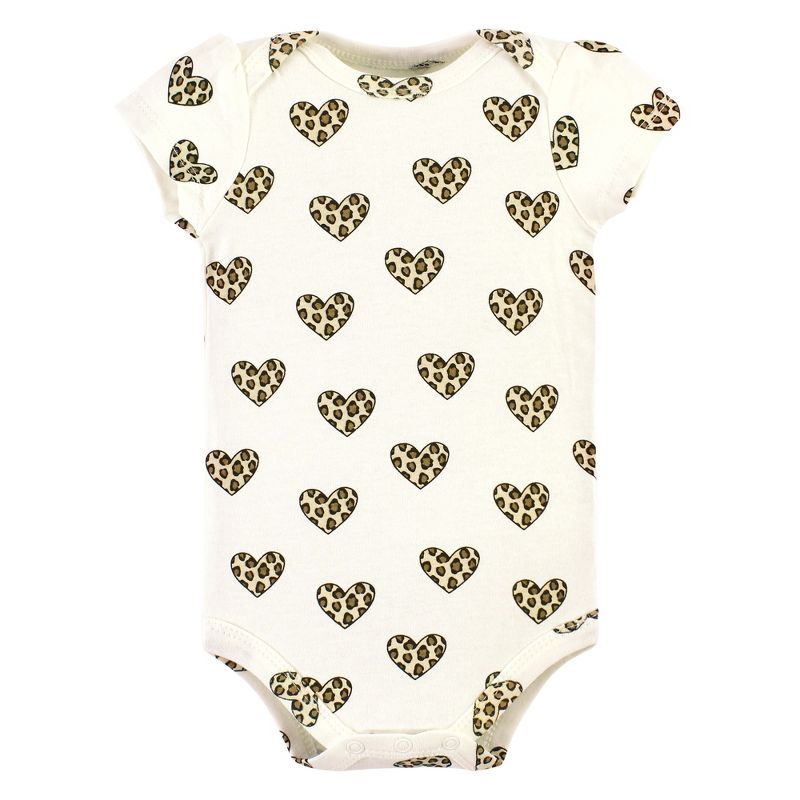 Hudson Baby Infant Girl Cotton Bodysuits, Leopard Hearts, 4 of 6