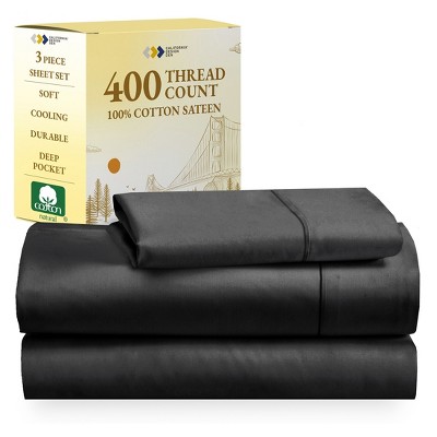 Cotton Sheets Set - Softest 400 Thread Count Bed Sheets, 100% Cotton Sateen, Cooling, Deep Pocket by California Design Den