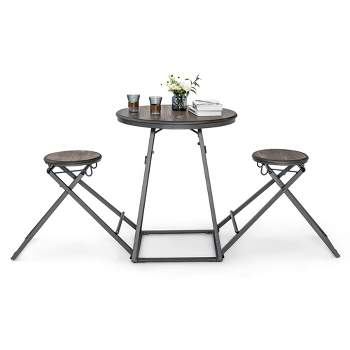 Costway 3-Piece Bar Table Set Round Pub Dining Table & 2 Foldable Stools w/ Metal Frame