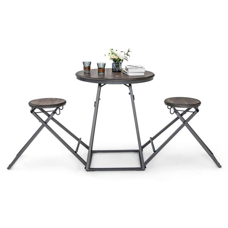 Costway 3-Piece Bar Table Set Round Pub Dining Table & 2 Foldable Stools w/ Metal Frame, 1 of 11