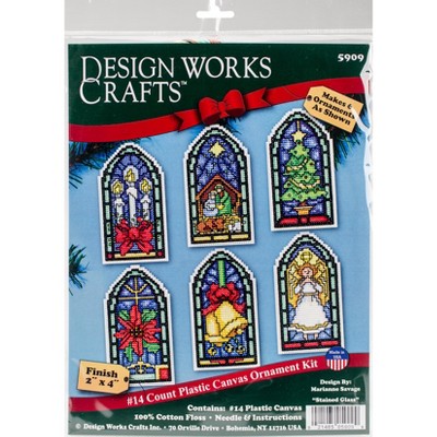 Design Works Counted Cross Stitch Kit 2"X4" Set of 6-Stained Glass Ornament (14 Count)