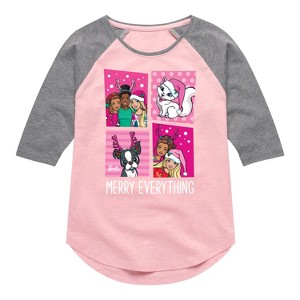 Girls' - Barbie - Holidays & Christmas Shirt Tail Raglan Graphic T-shirt - 1 of 4