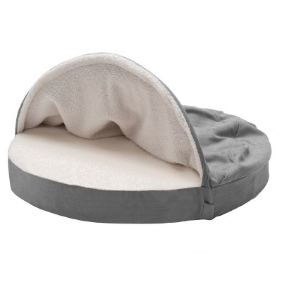 Gray Medium Orthopedic Foam Hooded Dog Bed