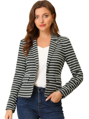 INSPIRE CHIC Women's Notched Collar Long Sleeve Button Front Striped Blazer