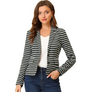 INSPIRE CHIC Women's Notched Collar Long Sleeve Button Front Striped Blazer - 1 of 4