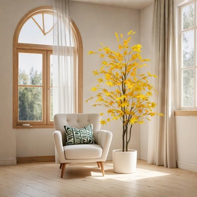 GustoWave Artificial Maple Tree,Large Artificial Maple Tree in Pot with Planting Vessel,Large Maple Maple Tree Artificial Plant Autumn Horn Decor
