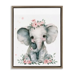 Stupell Industries Nursery Floral Elephant Floating Frame Canvas Art - 1 of 4