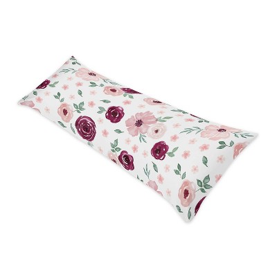 Watercolor Floral Body Pillow Case Burgundy Wine/Pink - Sweet Jojo Designs