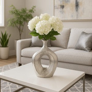 Sagebrook Home Ceramic Oval Vase - Contemporary Glam Abstract Cut-Out Vase Beaded - 1 of 4