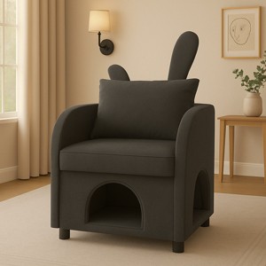 Pet Armchair with Bunny Ear Backrest, Triple-Entry Hideaway for Cats & Small Dogs, Modern Fabric Chair for Living Room-3irtyhousy - 1 of 4