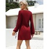 Clearlove Womens Henley Mini Dress Drawstring Long Lantern Sleeve Button Down Crew Neck Casual A Line Dress - 2 of 4