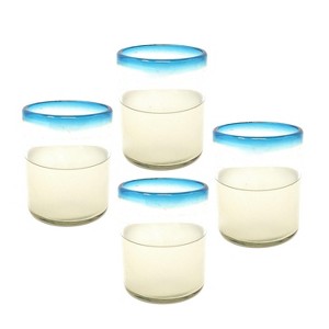 Dos Sueños Mexican Hand Blown Tumblers - Aqua Rim - 10oz - Set of 4 - 1 of 4