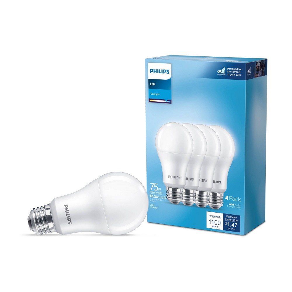 Photos - Light Bulb Philips LED 75W Frosted Daylight A19 4P Non-Dim T20 