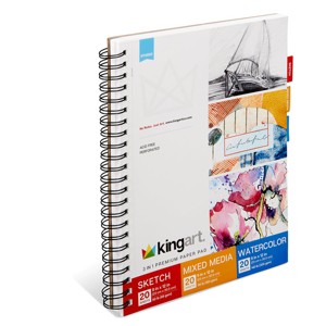 KINGART Sketch, Mixed Media & Watercolor Paper 3-in-1 9x12 60 Sheets - 1 of 3