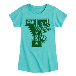 Girls' - Star Wars - Yoda Letterman Fitted Short Sleeve Graphic T-Shirt - 1 of 4