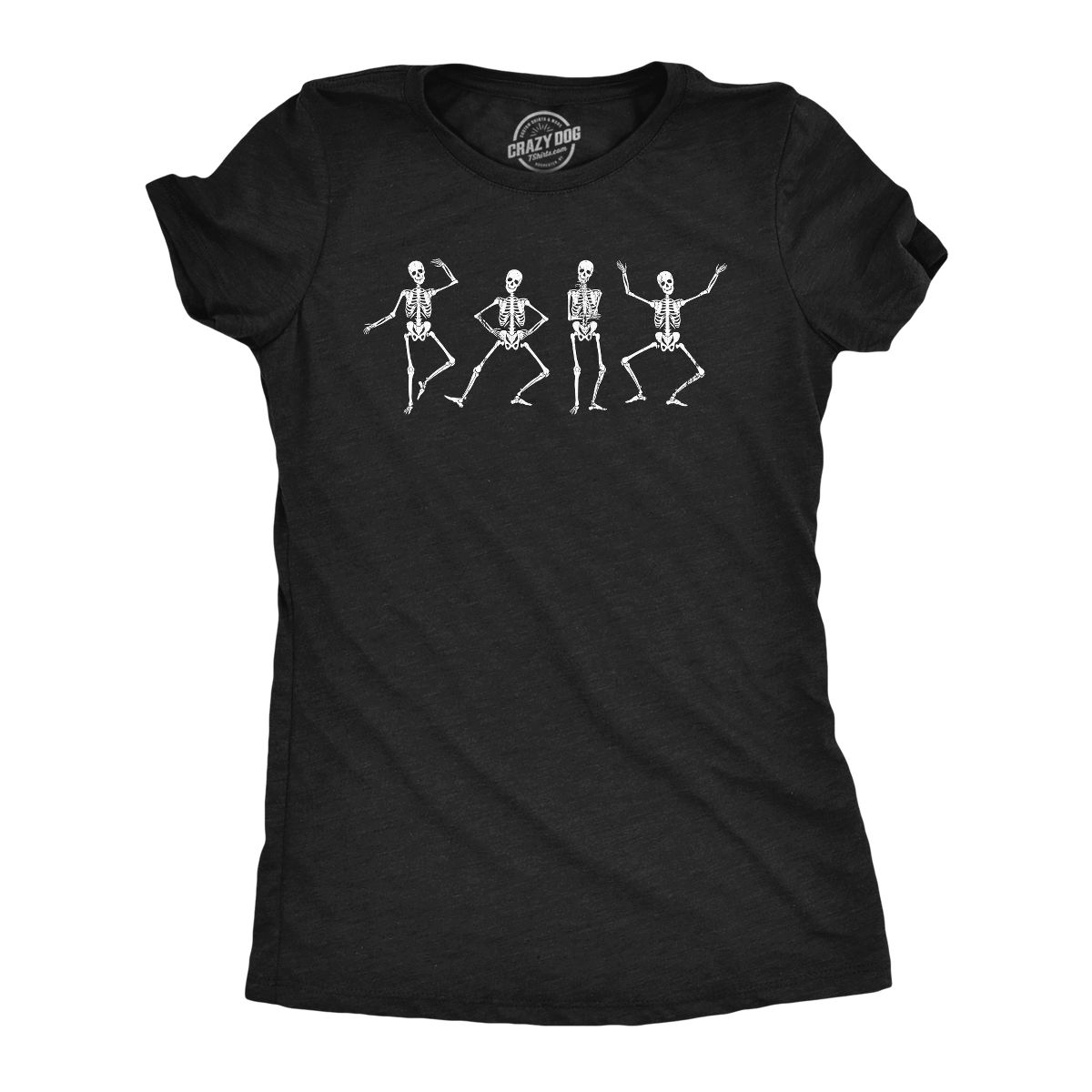 Womens Dancing Skeletons T Shirt Funny Halloween Party Scary Boogie Tee for Ladies - Crazy Dog Women's T Shirt For Halloween Season Black XXL