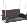 Nestfair 2 Person Wicker Hanging Porch Swing with Chain and Beige Cushion Brown - 4 of 4