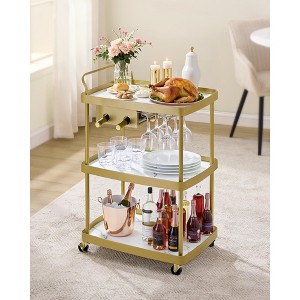 Elegant 3-Tier HOME Bar Cart with Wine Rack & Glass Holder, Mobile Beverage Serving Cart for Kitchen, Marble White and Pale Gold - 1 of 4