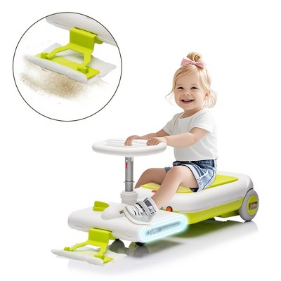 Lomsoe 12V Cleaning Go Kart For Kids,55W Motor,Front with mop for cleaning,Length can extended by 6cm,Built in music and lighting functions