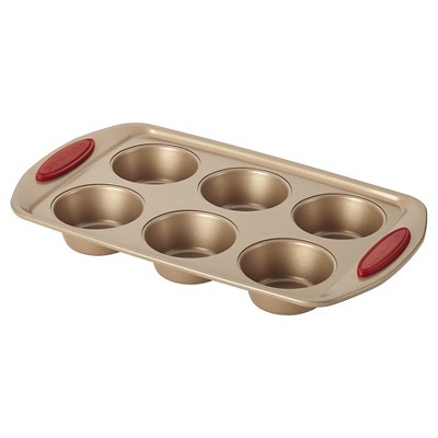 Latte Brown Nonstick Bakeware Set with Cranberry Red Grips, 4 Piece
