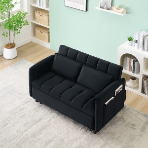 SKRAN 52 "velvet sofa, 3 in 1 convertible sleeper,pull-out bed with back, pillow, pockets for living room furniture - 1 of 4