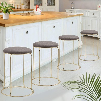 Kings Brand Furniture 4-Pack Stack Stools, Upholstered w/Metal Legs Backless Stackable  Bar and Counter Height Stool, Dining Room Kitchen Chairs