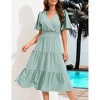 Women's Casual Wrap V Neck Midi Dress Short Sleeve Smocked Waist Tiered A Line Pleated Flowy Maxi Dress - 2 of 4