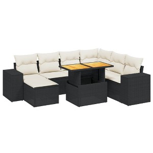 vidaXL Garden Sofa Set Black, Cream White PE rattan Medium - 1 of 4