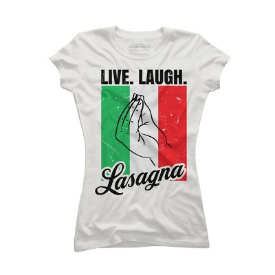 Junior's Design By Humans Live Laugh Lasagna Italian Flag Gesture By T-Shirt