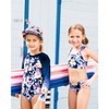 Deux par Deux Girl Printed Long Sleeve Rashguard Navy and Yellow and Pink Flowers - 2 of 4