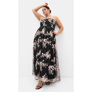 CITY CHIC | Ambrosia Embroidery Tulle Maxi Dress - black | 18W