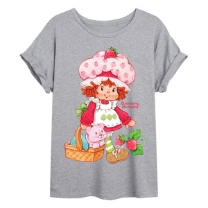 Women's - Strawberry Shortcake - Custard In Basket Oversized Graphic T-Shirt - 1 of 4