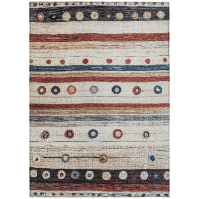 Beige Rust And Navy Blue Striped Washable Indoor Outdoor Area Rug