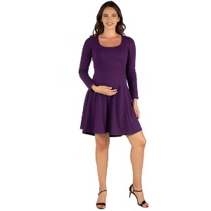 24seven Comfort Apparel Long Sleeve Knee Length Maternity Skater Dress - 1 of 4