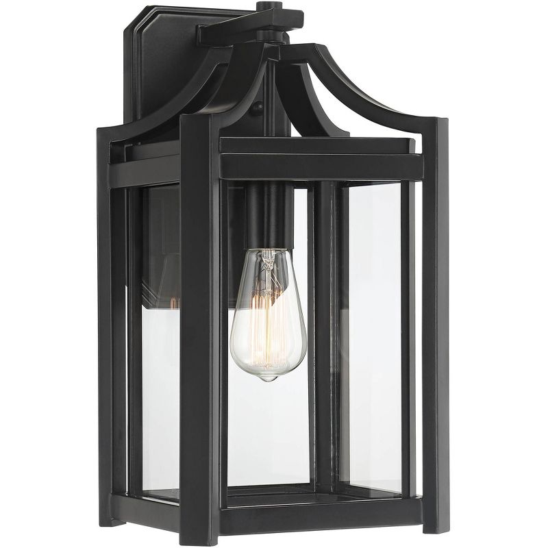 Franklin Iron Works Rockford Rustic Farmhouse Outdoor Wall Light Fixture Black 16 1/4" Clear Beveled Glass for Post Exterior Barn Deck House Porch, 1 of 8