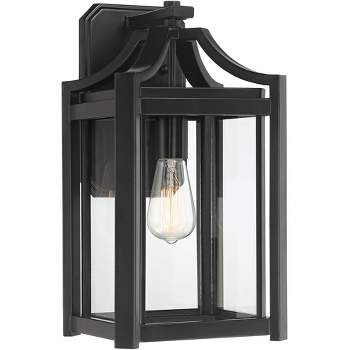 Franklin Iron Works Rockford Rustic Farmhouse Outdoor Wall Light Fixture Black 16 1/4" Clear Beveled Glass for Post Exterior Barn Deck House Porch