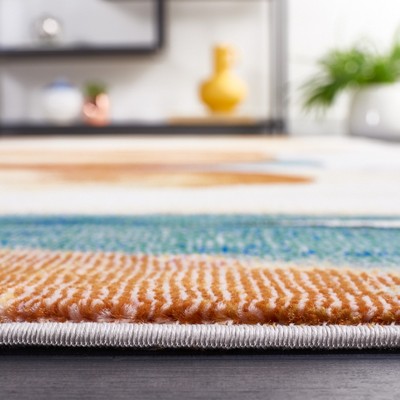 Ivory Abstract Synthetic Rectangular Area Rug, 5'1" x 7'6"