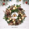 Coucheta 24 Inch Christmas Wreath - Pre-Lit with Balls, Artificial with Pine Cones & Bells for Wall, Window, Front Door Decor, Gold - 3 of 4